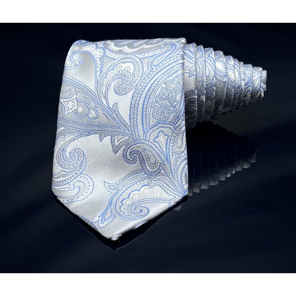 Donald J. Trump Signature Collection Necktie Tie Blue Silver Shine Paisley NEW - Picture 2 of 7